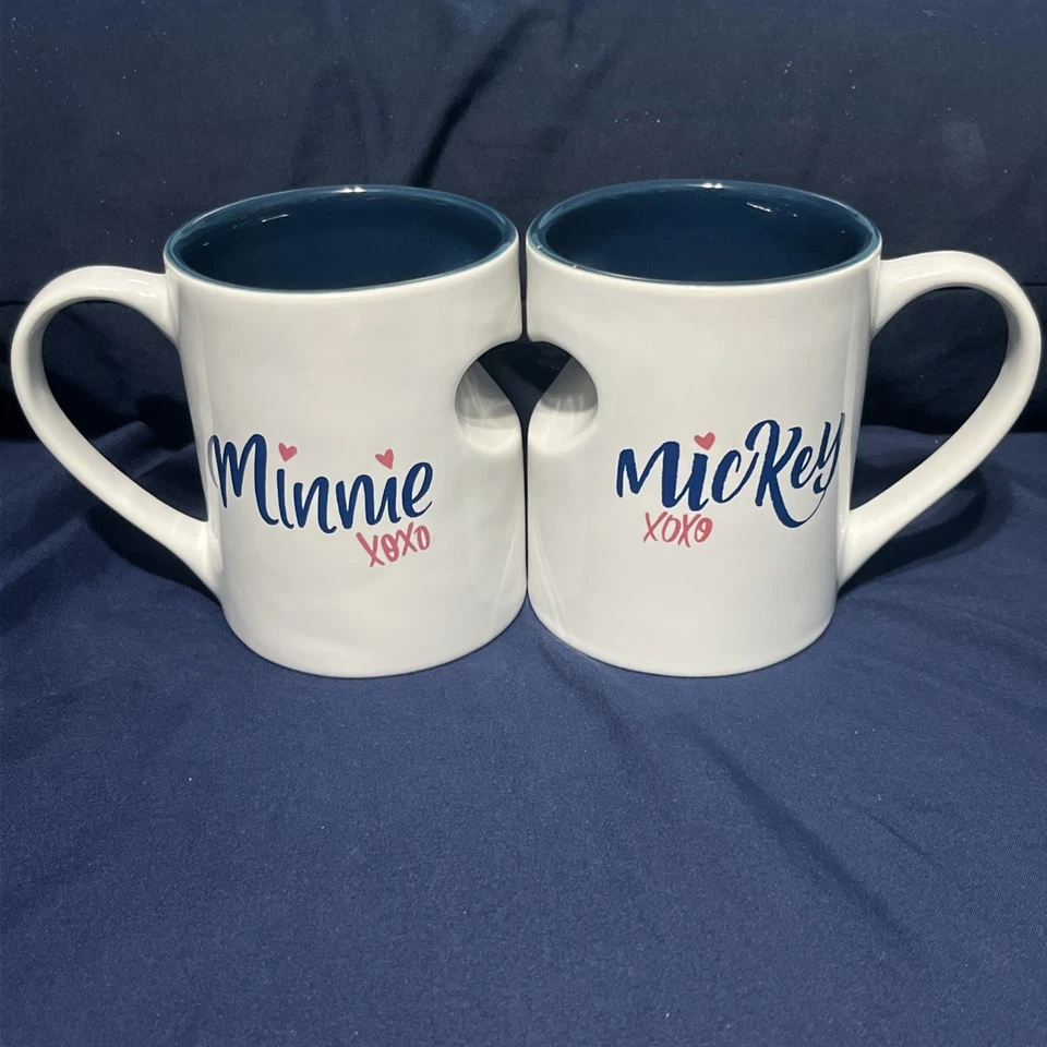 Набор из 2 керамических кружек Disney Mickey & Minnie Mouse Xoxo Je taime винтажный стиль - Изображение 2 из 3