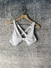 Alo Yoga Sports Bra Womens Small White Ribbed Crisscross Strap Back Logo Active