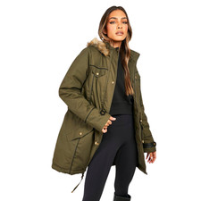 Ladies Winter Parka Coat Faux Fur Hood Warm Padded Military Jacket Plus Size