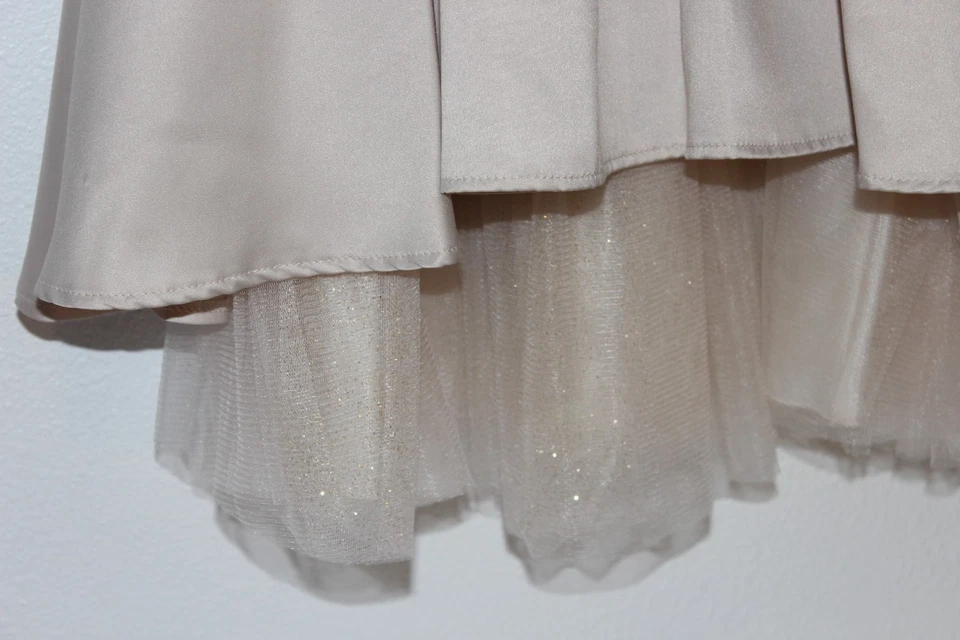Rare Editions Size 6 Formal Party Dress Beige Pink Applique Embroidery Tulle - Image 3 of 4