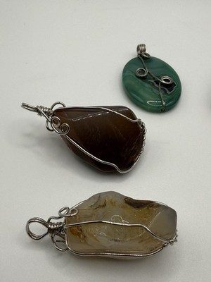 Artisan Handcrafted Wire Wrapped Assorted Gemstone Pendants Set of 6, Multicolor