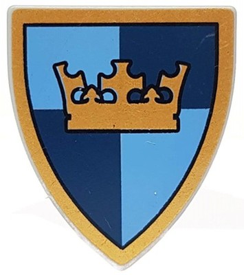 Lego Minifigure Gray Shield Triangular Short Gold Crown Dark Blue Med Blue D841