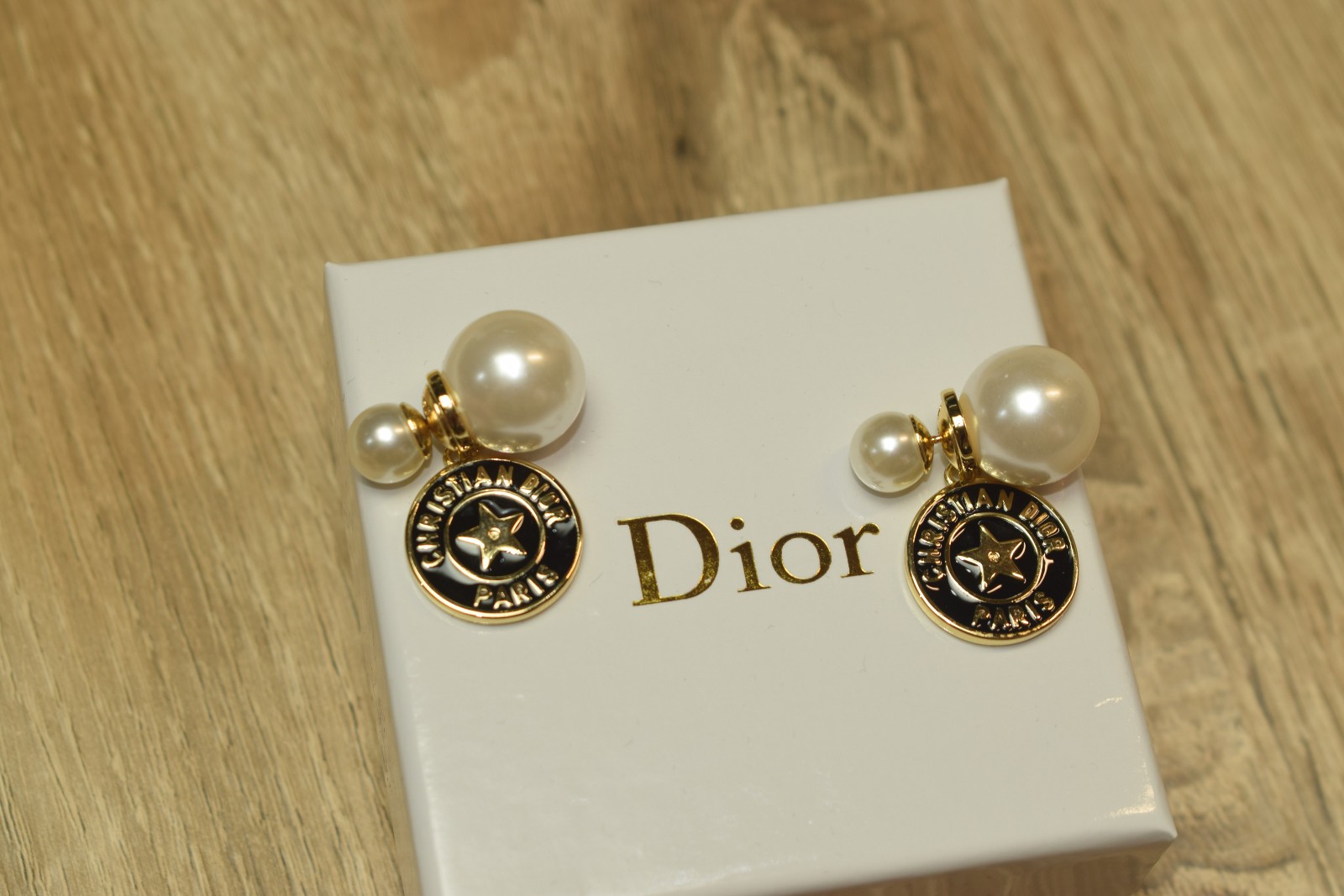 Dior Gold Tone White Pearl Stud Earrings Elegant Jewelry