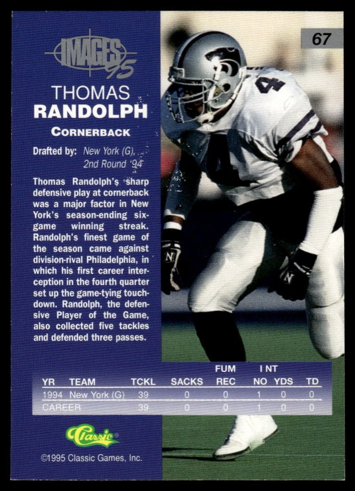 1995 Classic Images Four Sport #67 Thomas Randolph - Image 2 of 2