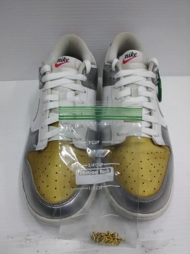 Nike Dunk Low Shoes Mens Size 10.5 White Metallic Gold Silver Bling DH4403-700