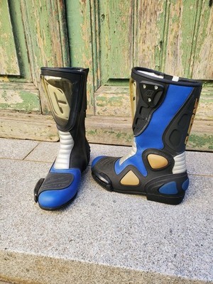 Blau / Schwarze Gaerne Motorradstiefel aus Leder Gr. 44  NOS vintage retro ''Neu''