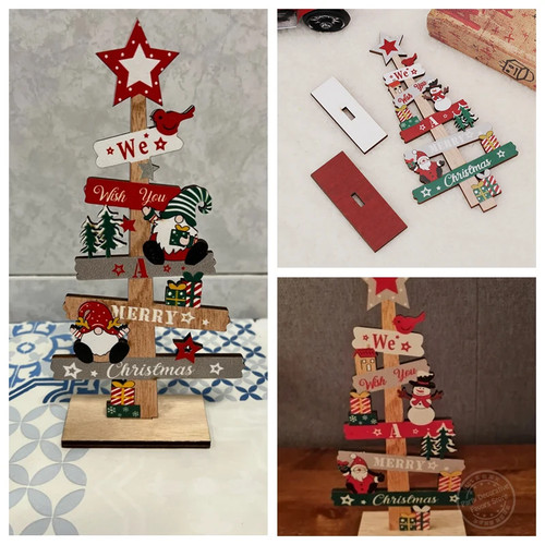Holz Weihnachtsbaum Schreibtisch Ornament Weihnachtsmann Frohe Weihnachten Schild - Bild 24 von 31