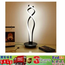Modern LED Spiral Table Lamp Bedside Desk Light Bedroom Decor Curved Light Black