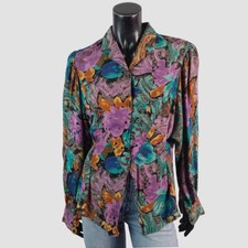 Vintage 90s Floral Button Down 90s Viscose Fl...