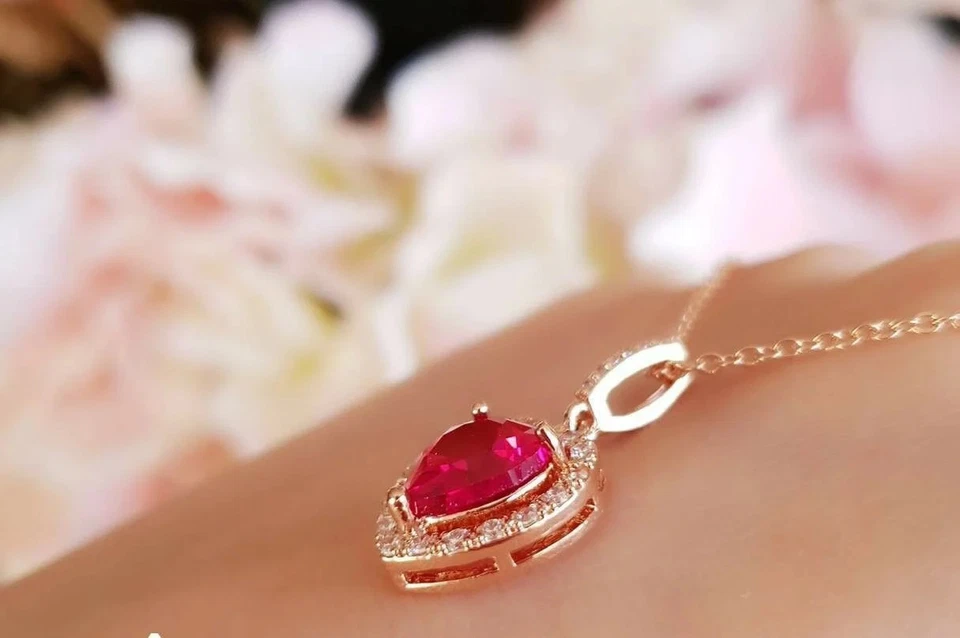 Colgante con racimo de diamantes rubí rosa natural de 2 quilates de oro rosa macizo de 14 k SIN CADENA Foto 4 de 4
