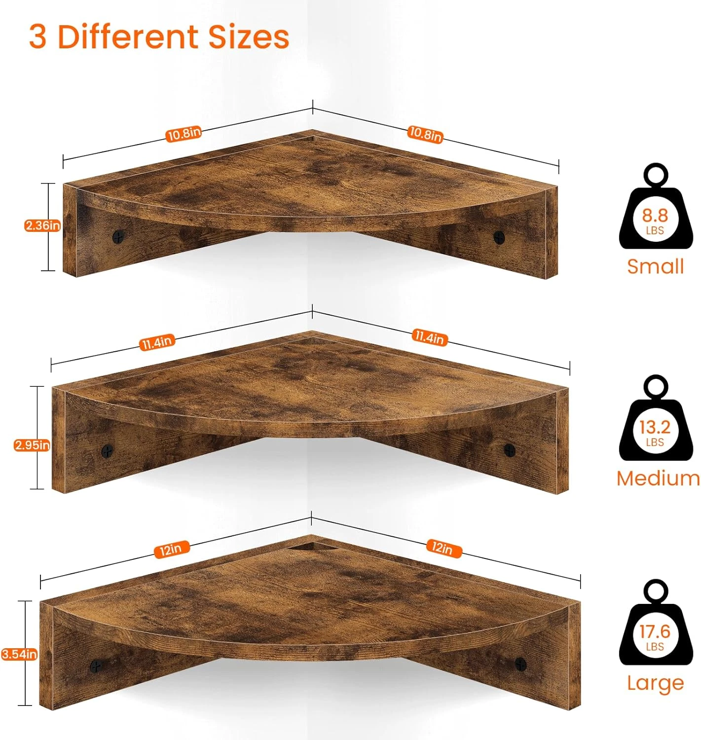 Corner Shelf Wall Mount, Set of 3 Floating Corner Shelves with Cord Hole, 3 Tier