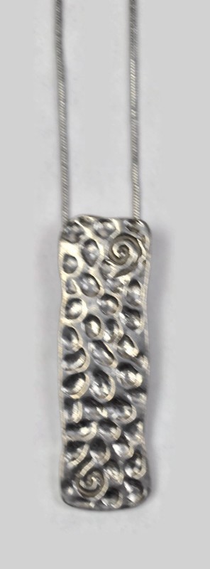 Silver Tone Chain Bar Necklace Rectangular Pendan… - image 5