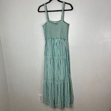 Marine Layer Selene Maxi Dress Green White Stripe Smocked Top Tiered Skirt XL