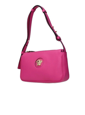 Versace La Medusa Shoulder Bag Calf Leather Purse Pink Authentic