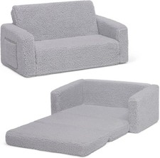 Delta Children Cozee Flip-Out Sherpa 2-in-1 Convertible Sofa to Lounger Grey