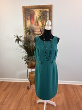 Tahari Arthur S. Levine Teal Green Sheath dress Sleeveless Full Zipper Back