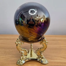 Unique Iridescent Glass Orb Sphere Display Stand Decorative Art Accent