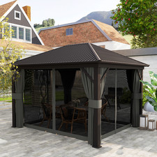 3.63m × 3m Aluminium Hardtop Gazebo | Dark Grey Curtains & Insect Screen