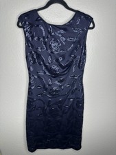 Lauren Ralph Lauren Dress Womens 6 Navy Sequin Floral Sheath Cocktail Party
