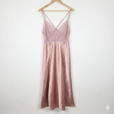 VTG Victoria s Secret Y2K Nightgown Pink Satin Lace Maxi Dress Lingerie 90s