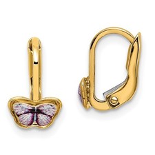 14k Yellow Gold Children's Enamel Butterfly Hoop Earrings