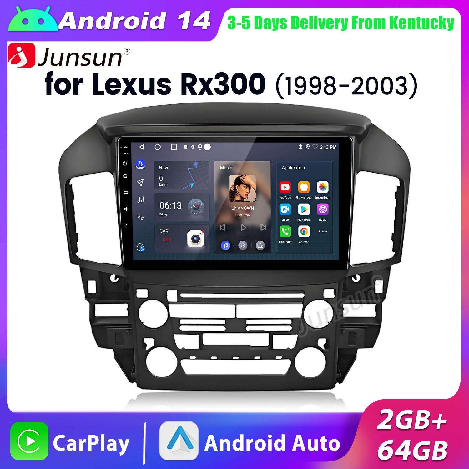 For Lexus Rx300 1998-2003 Carplay 2+64G Android14 Car Radio GPS Navi WIFI DAB BT