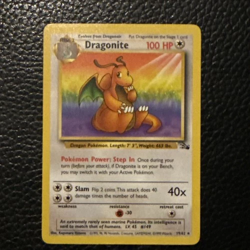 Dragonite 1999 Pokémon Fossil Set Rare Card #19/62