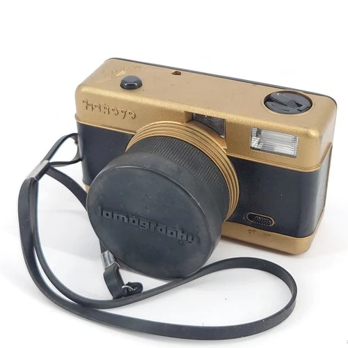 Lomography Fisheye Gold & Black 35mm Film Camera With Cap and Strap