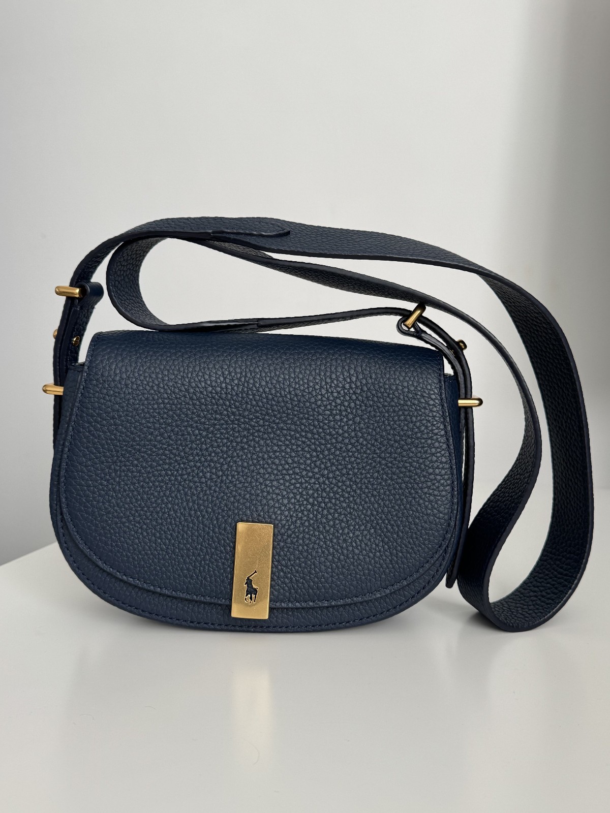 Polo RALPH LAUREN ID Mini Saddle Bag Leather Shoulder Womens Navy Blue image 5