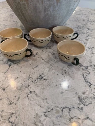 Set of 8 Metlox Poppytrail Green Rooster Coffee Tea Cups Provincial California