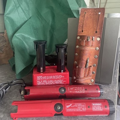 2 Milwaukee 2.4 Volt Screwdrivers 2 Batteries, Charger, Bits, Leather Holster