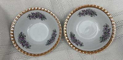 2 Vtg Yamatsu Soup/Rice/Serving Bowls w/Peach Lustre Scalloped Trim  7 , flowers