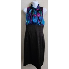 Connected Apparel Blue Purple Black High Ruffle Neck A Line Dress 10 Lightweight