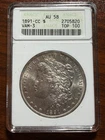 1891-CC Morgan Dollar Graded AU58 by ANACS VAM-3 Spitting Eagle