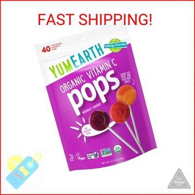 YumEarth Organic Vitamin C Pops Variety Pack, 40 Fruit Flavored Favorites Lollip