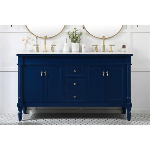 Elegant Decor Lexington 60" Solid Wood Double Bathroom Vanity in Blue - Picture 7 of 8