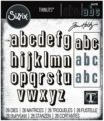 New, Retired Sizzix Thinlits Alphanumeric Shadow Lower 26PK #664728 MSRP $22.99
