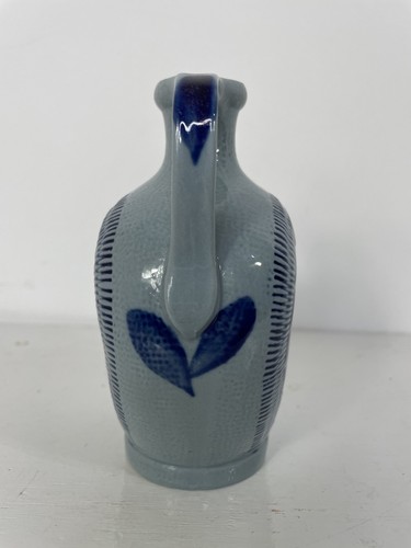 Vtg Gebruder Plein Germany Small Blue Glazed Floral Ceramic Pitcher Marked - Picture 3 of 5