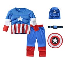 Kids Captain America Cosplay Muscle Suit Tops Pants Boy Girl Halloween Costume
