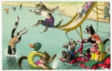 Mainzer - Eugen Hartung Cats Postcard 4888 - The Water Park - Belgium Printing