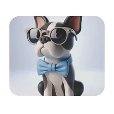 Mouse Pad (Rectangle) Claymation 3D Boston Terrier with Blue Bowtie Design 2