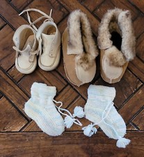 Lot of 3 Prs. VINTAGE 1, LEATHER BABY SHOES 2 misc c.1960s-1970s Mid-Century