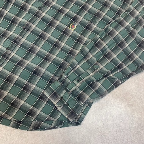 Tommy Hilfiger Shirt Mens XL Y2K Long Sleeve Button Up Chequered Top, Green - 第 5/11 張圖片