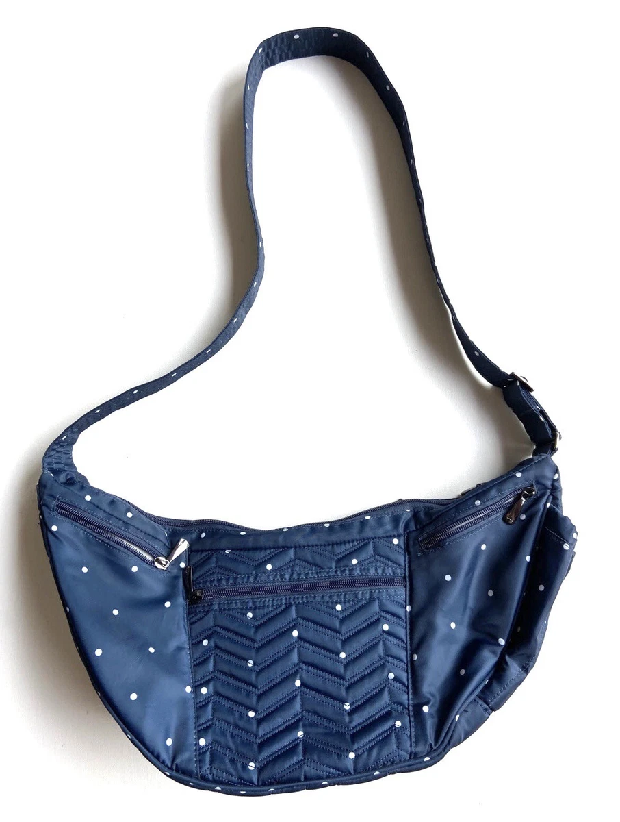 LUG Boomerang Sling Bag Travel Bag Crossbody Shoulder Purse Blue Dot NWOT