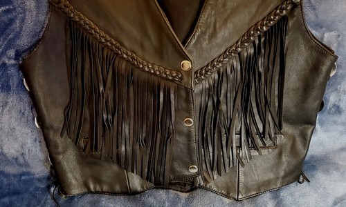 Genuine Fringed Black Leather Motorcycles Medium ,Women's FIRST - Picture 9 of 10