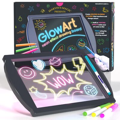 Black Glow Art Board Neon Sign Drawing Kit with 4 Magic Pens for Kids