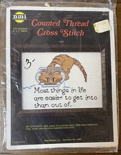 Counted Cross Stitch Kit Cat In Fish Bowl "Most things in Life are easier   