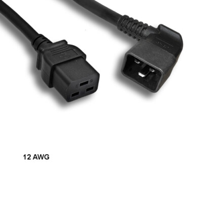 10PCS 6ft 12 AWG AC Power Cable Left Angled C20 to C19 20A/250V SJT PDU/UPS