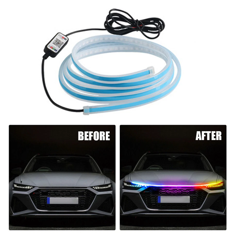 Luces de circulación diurna LED para capó de coche RGB que fluyen señal de giro guía tira lámpara aplicación Foto 3 de 4