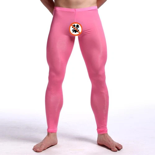 Men Sexy Ice Silk Leggings Sheer See-through Slim Tight Long Johns Trousers - Picture 28 of 33